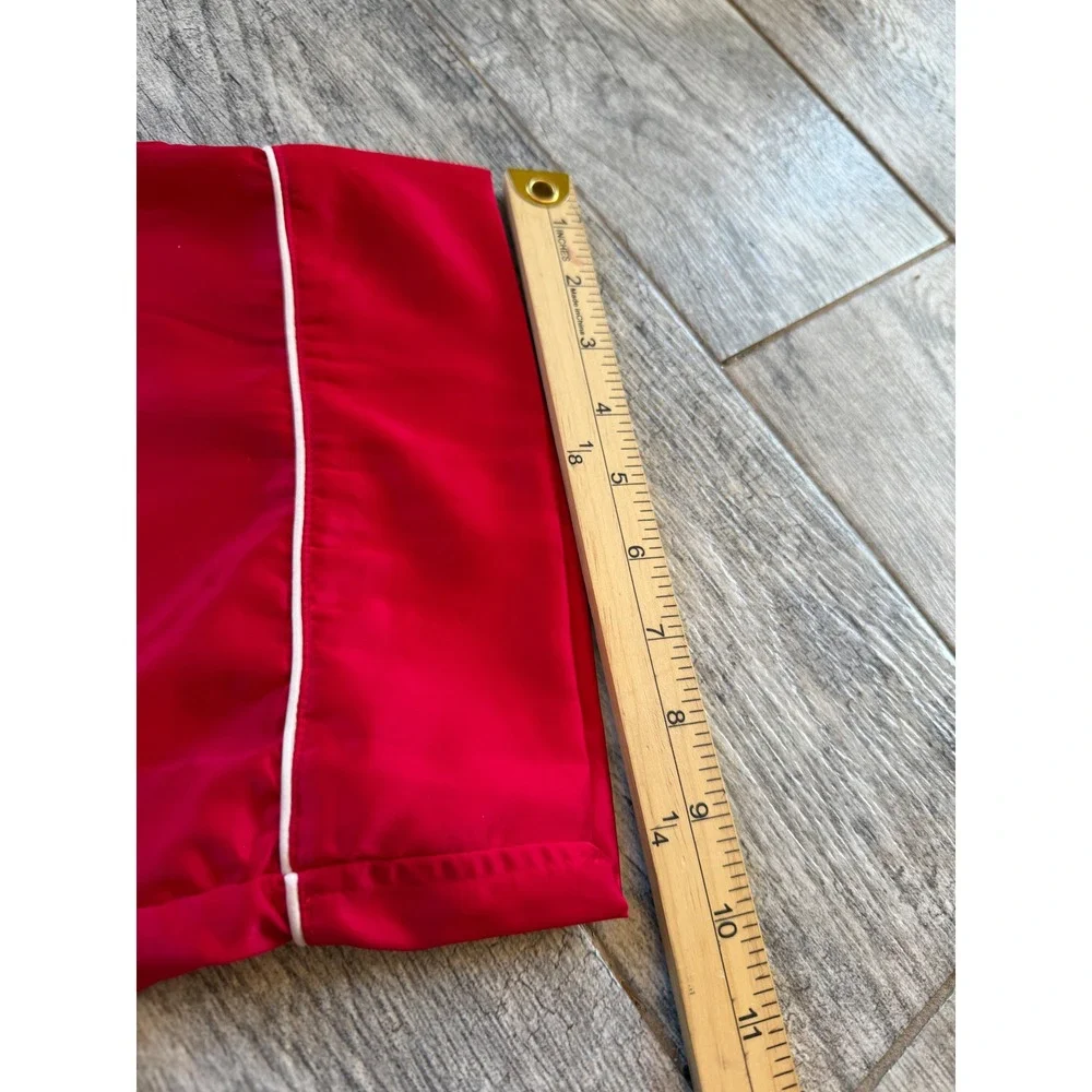 Natori Pajama Set 2‎ pc Large Red Satin Shirt Button Down Long Sleeve Pants ReAd